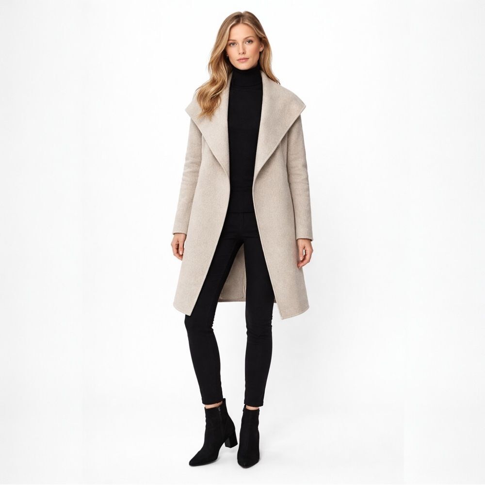 Banana Republic Double Faced Wool Wrap Coat Women XS Beige Minimalist Long